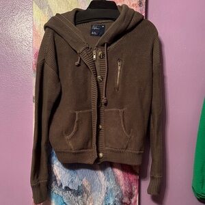 American Eagle Outfitters Olive Green Knit Hooded Jacket xl